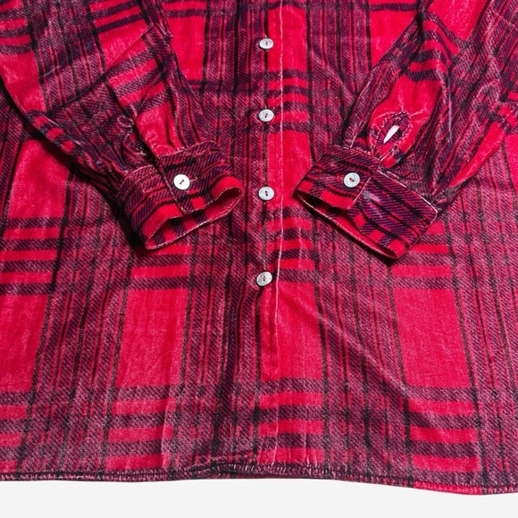 Soft Surroundings Velour Plaid Button Down Tunic Top Size L Long Sleeve - Picture 3 of 10